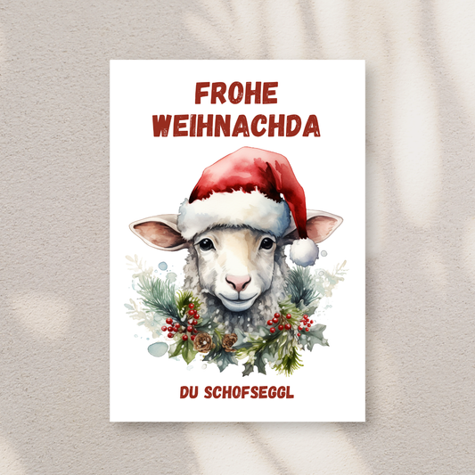 Frohe Weihnachda du Schofseggl - Schwäbische Postkarte A6