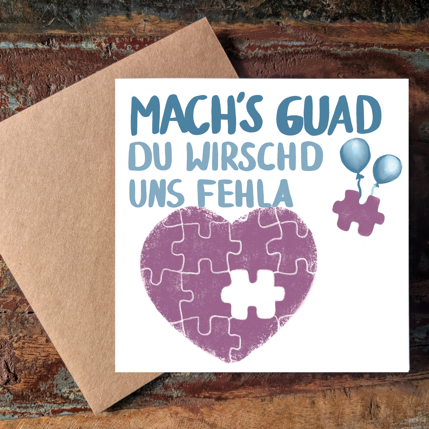 Schwäbische Grußkarte Abschied, Mach's gut, Klappkarte, hochwertige Abschiedskarte für Freunde, Kollege, Familie, plastikfrei
