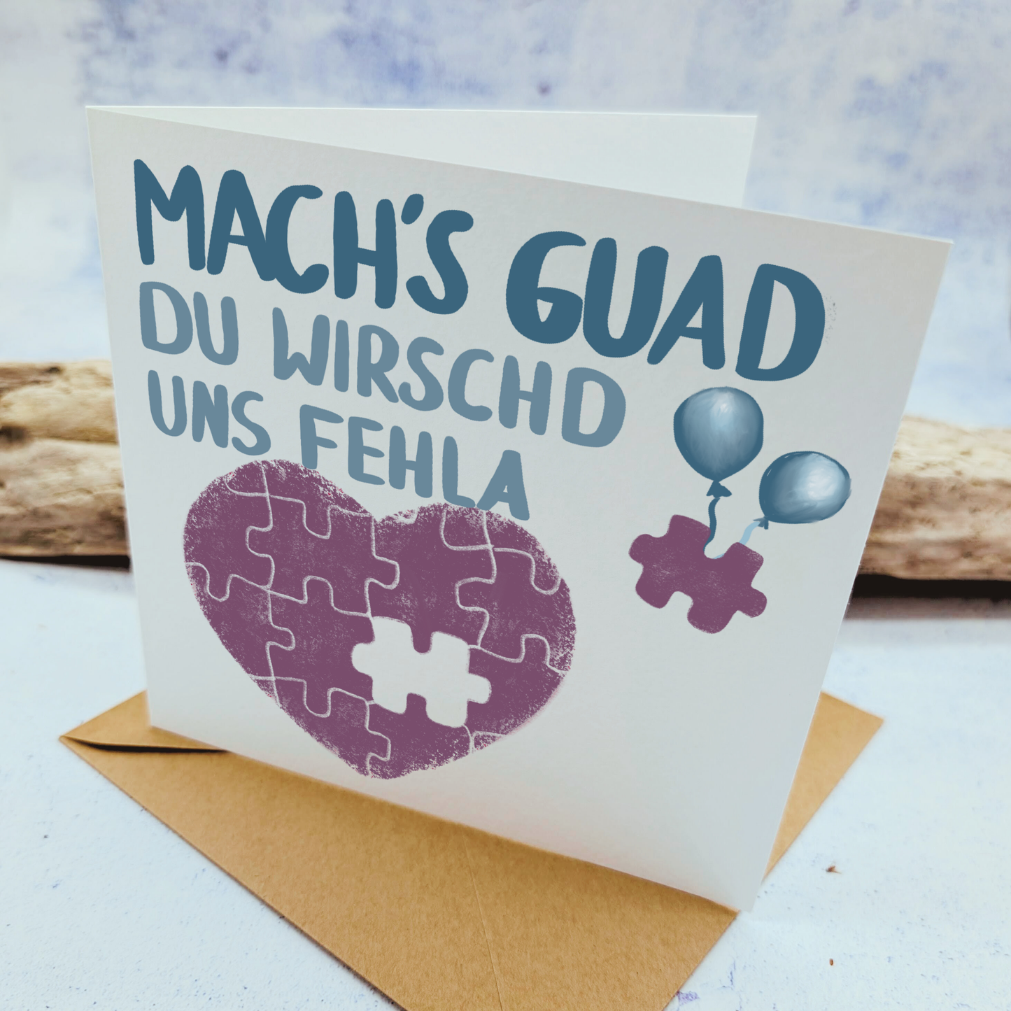 Schwäbische Grußkarte Abschied, Mach's gut, Klappkarte, hochwertige Abschiedskarte für Freunde, Kollege, Familie, plastikfrei