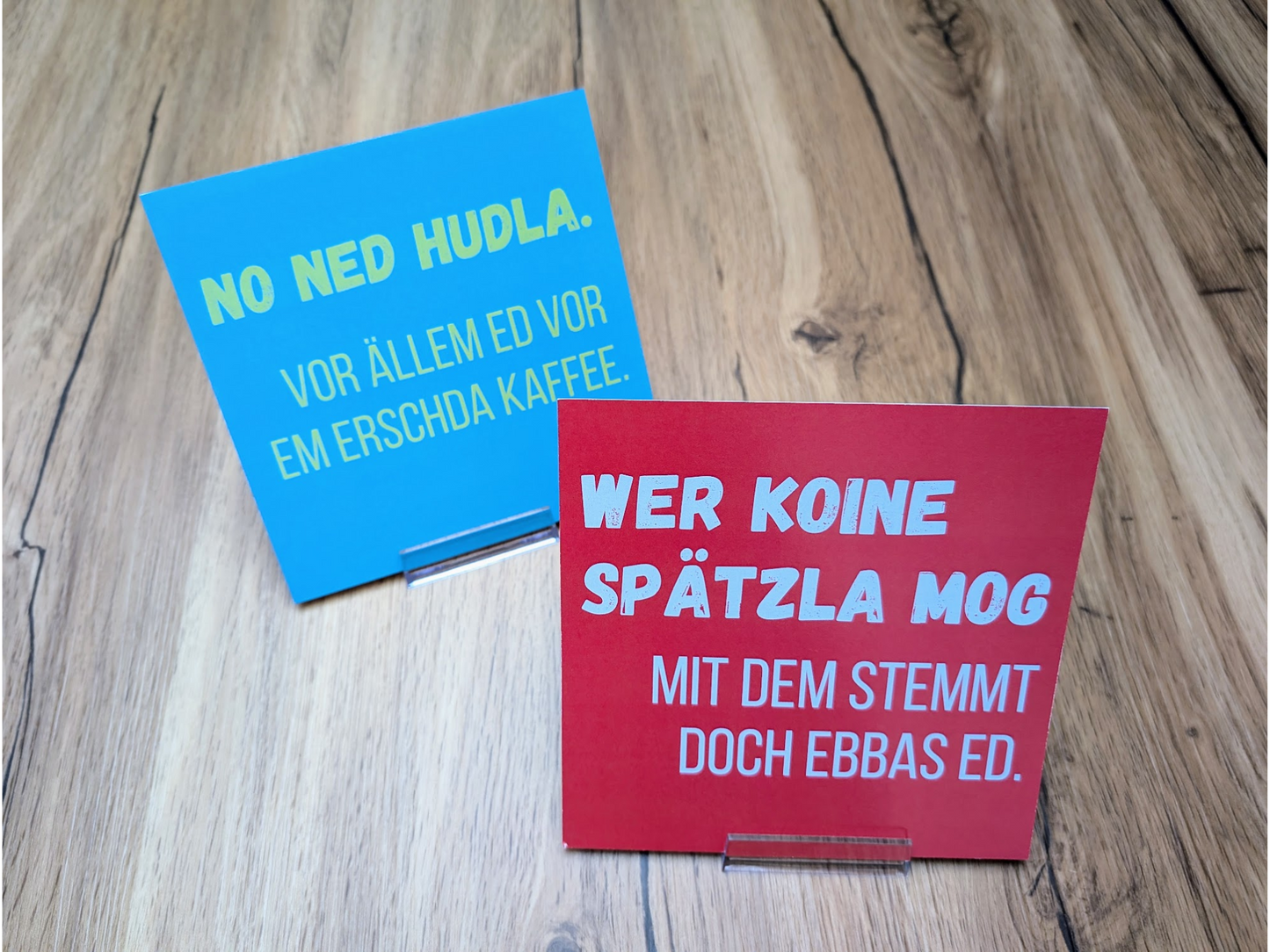 Set mit 5 schwäbischen Wendekarten mit Ständer