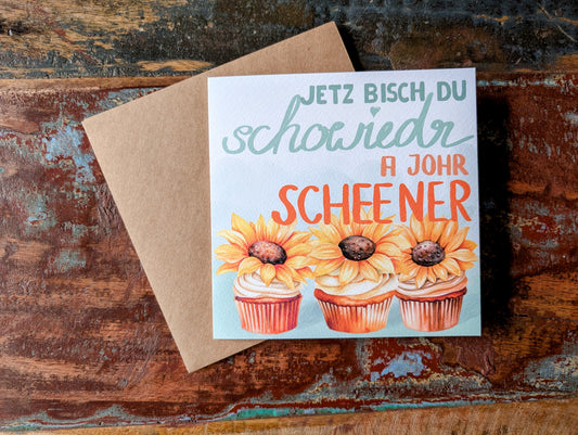 Geburtstagskarte - Schwäbische Grußkarte, A Johr scheener