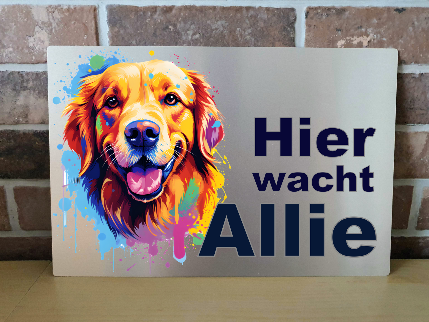 Hier wacht dein Golden Retriever! Personalisiertes Schild für Haus, Garten, Grundstück.