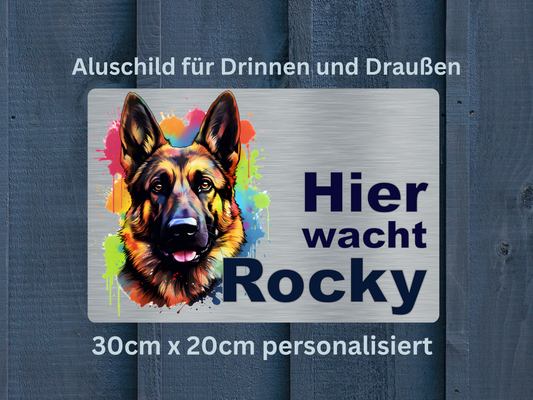 Hier wacht dein Deutscher Schäferhund! Personalisiertes Schild für Haus, Garten, Grundstück.