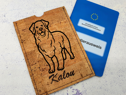 Hülle für EU Heimtierausweis - Golden Retriever - aus Kork mit Name personalisierbar