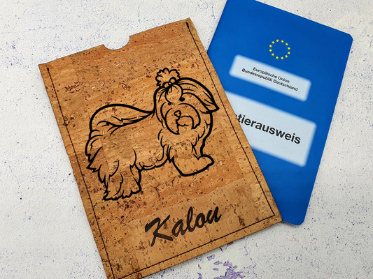 Hülle für EU Heimtierausweis - Havaneser - aus Kork mit Name personalisierbar