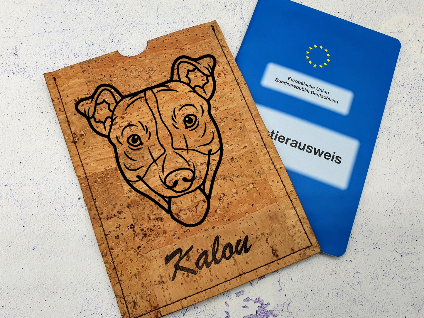 Hülle für EU Heimtierausweis - Jack Russel Terrier - aus Kork mit Name personalisierbar