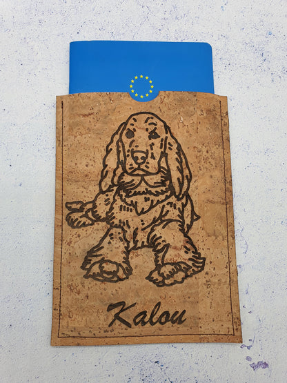 Hülle für EU Heimtierausweis - Spaniel - aus Kork mit Name personalisierbar